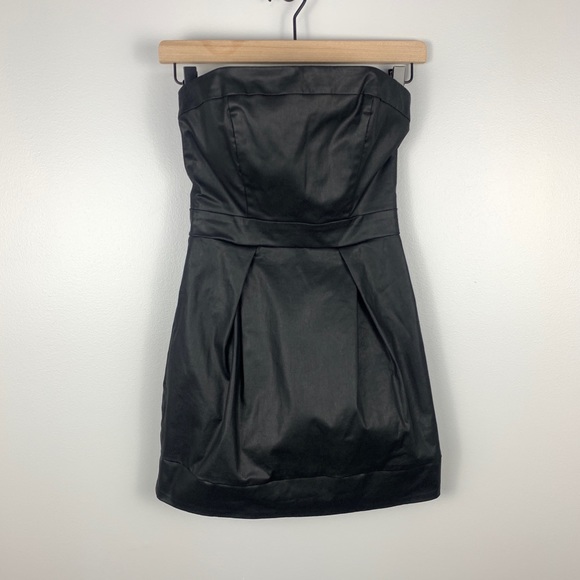 French Connection Strapless Faux Leather Mini Dress Black Size 2 - Picture 1 of 10